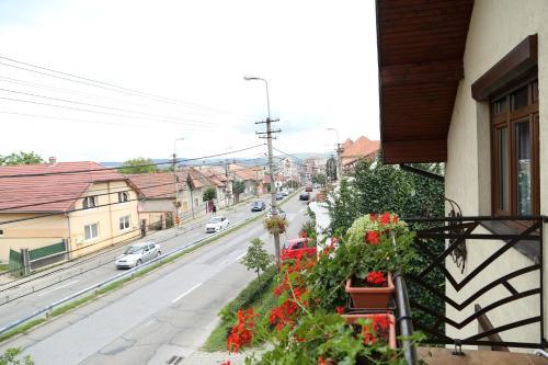 a view of a city street from a balcony at Oli House in Alba Iulia