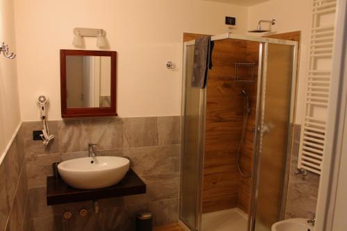 a bathroom with a sink and a shower at B&B Fine Venice in Marghera