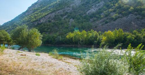 a river with trees on the side of a mountain at Vacation Home My Dream in Buna