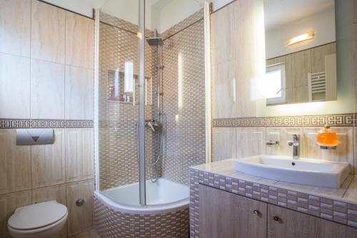 a bathroom with a toilet and a sink and a shower at Apartments Frenkie in Komiža