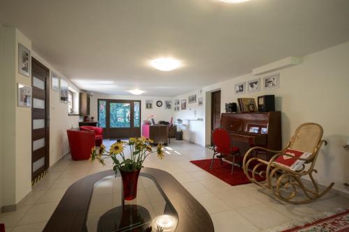 a living room with a glass table and chairs at Villa Aviator in Jaworze