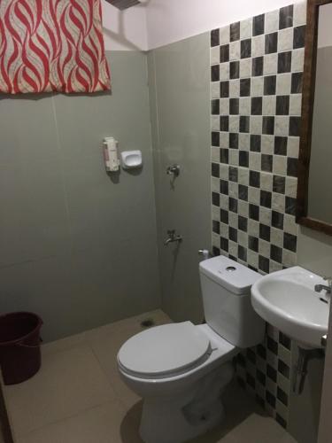 a bathroom with a toilet and a sink at Mayon Lodging House in Legazpi