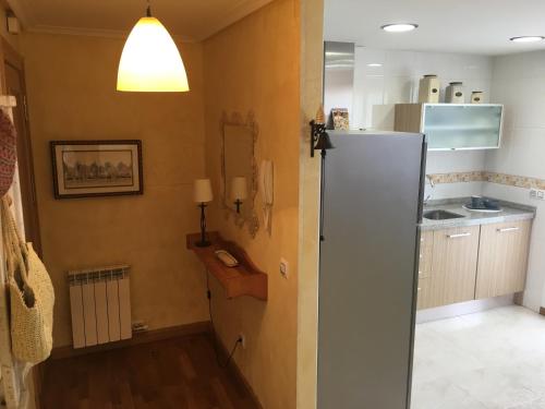 eine Küche mit Kühlschrank in einem Zimmer in der Unterkunft Un apartamento con vistas, aire acondicionado y wifi in Viguera