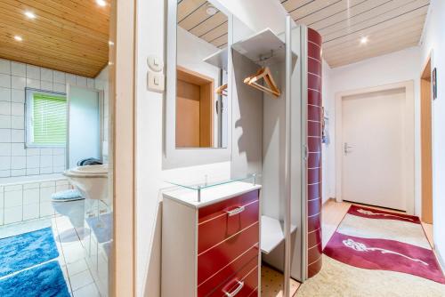 ein Bad mit einem Waschbecken und einem WC in der Unterkunft ProFair Private Apartments & Rooms City Centre - room agency in Hannover