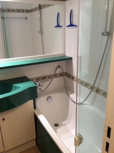 une salle de bain avec une douche, un lavabo et une baignoire dans l'établissement Domaine de Bordaberry, à Urrugne