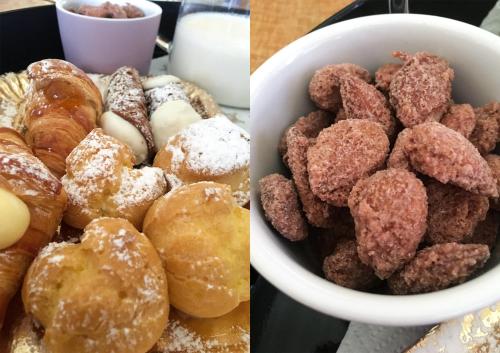 two pictures of donuts and a bowl of donuts at La Casa Nel barocco in Naro