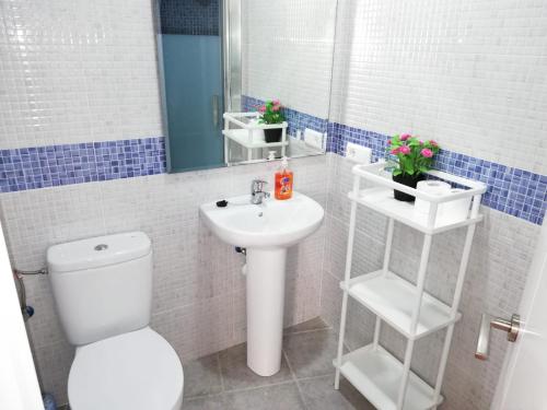マラガにあるApartamentoのバスルーム(トイレ、洗面台、鏡付)