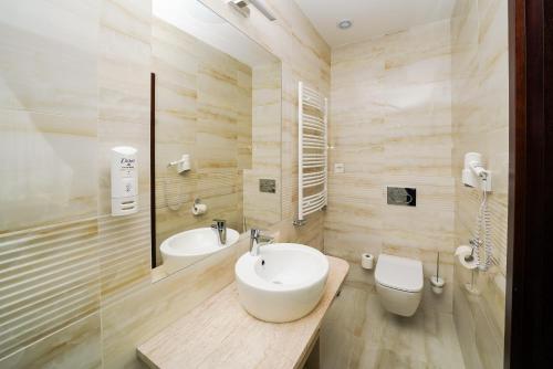 a bathroom with a sink and a toilet at Hotel Atena Wedding, Business & Spa in Ciechanów
