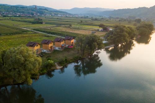 an aerial view of a river with houses at Holiday homes Piralo in Kostajnica
