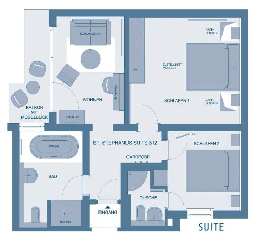 a floor plan of a signature suite at Weinhotel St. Stephanus in Zeltingen-Rachtig