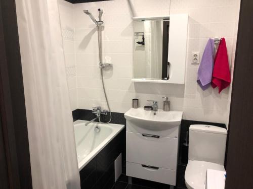 スーズダリにあるApartment Vspole 19の小さなバスルーム(洗面台、トイレ付)