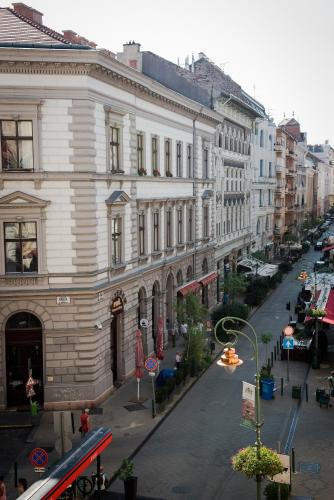 a view of a city street with buildings at Pause Apartment with Free Parking in Budapest