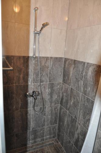 a shower with a shower head in a bathroom at Batinic Apartmani in Omiš