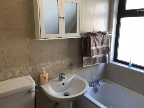 a bathroom with a sink and a toilet and a tub at Mountain View in Newcastle