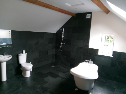 a bathroom with a white sink and a toilet at Pershbrook Cottage & Garden in Oakle Street