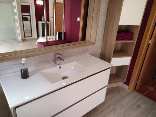 a bathroom with a white sink and a mirror at Casa Spa en montaña in Pontevedra