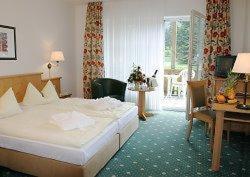 a bedroom with a bed and a table and a desk at Hotel Zum Bären in Kurort Altenberg