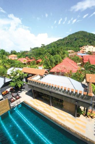 an aerial view of a resort with a swimming pool at Green View Village Resort in Ao Nang Beach