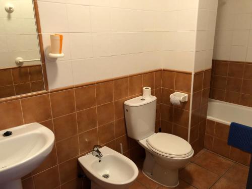 uma casa de banho com um WC e um lavatório em Apartament Paula em Cabo Roig