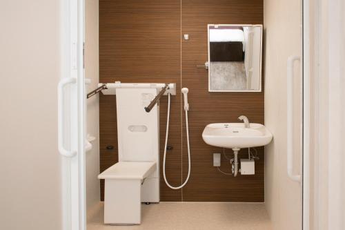 a bathroom with a toilet and a sink at Guest House Diphylleia Grayi in Hatsukaichi