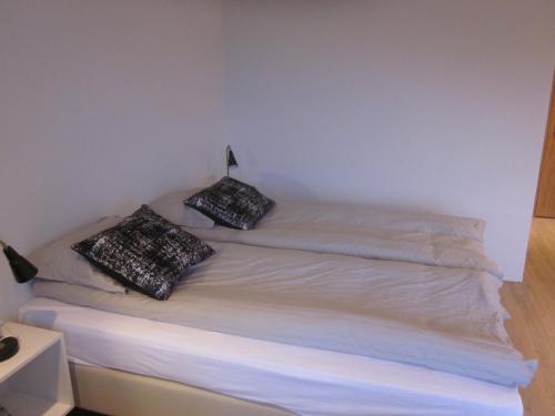 1 cama con 2 almohadas en una habitación en Apartment Brekka í Lóni, en Stafafell