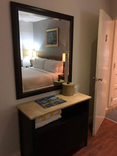 a bedroom with a bed and a large mirror at Canario Boutique Hotel in San Juan