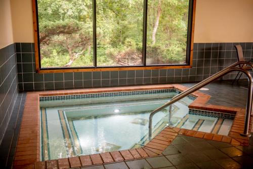 a swimming pool in a house with two windows at Spring Valley Inn in Spring Green
