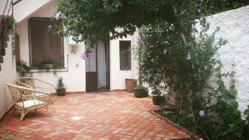 un patio con una silla y un árbol en Guest House Le ginestre dell'Etna en Belpasso