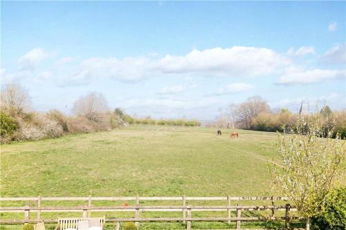 a large field with two horses in the distance at The Old Dairy (Chute Forest) in Andover