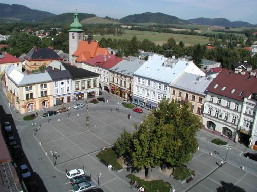 an aerial view of a town with a courtyard at V přírodě na okraji Frenštátu pod Radhoštěm in Frenštát pod Radhoštěm