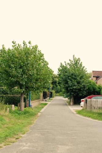 an empty road with trees on the side of it at De Veldmuis, met mooie speelhoek en speelhuis in Koksijde