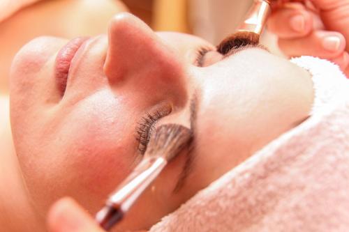 a woman getting her face groomed with a brush at Schwarzwald Panorama in Bad Herrenalb