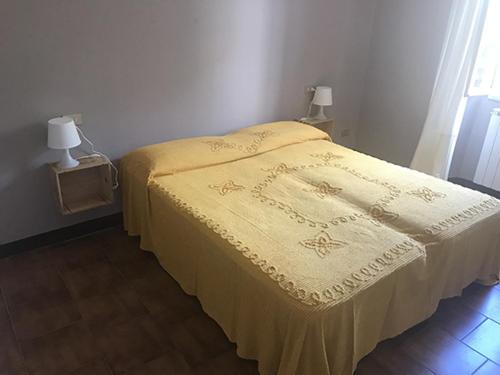 巴韋諾的住宿－Appartamento LA DULCE VIDA，一间卧室配有一张黄色毯子床