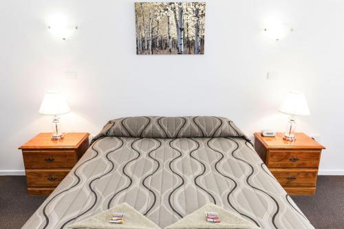 a bedroom with a bed with two night stands at Holbrook Town Centre Motor Inn in Holbrook