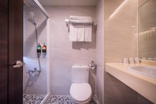 a bathroom with a toilet and a sink at Felicity Business Hotel in Taichung