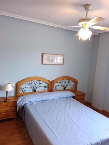 a bedroom with a bed and a ceiling fan at Apartamentos Azahar in Puente de Génave