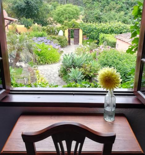a vase of flowers sitting on a table next to a window at Rural Las Llanadas in Los Realejos