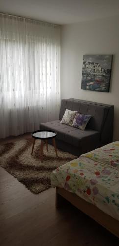 - un salon avec un canapé et une table basse dans l'établissement Orhideja Osijek, à Osijek