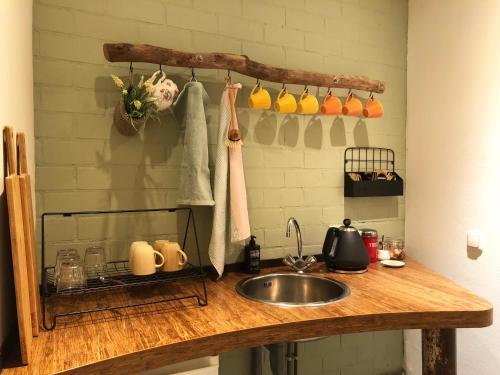 a kitchen with a sink and a counter top with a sink at The Old Garage in Tilburg