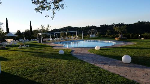 a swimming pool with white balls in the grass at Agriturismo Colleoli in Palaia