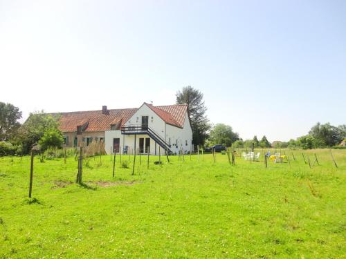 une maison au milieu d'un champ planté de vignes dans l'établissement Ferme Lenfant, à Ville-Pommeroeul