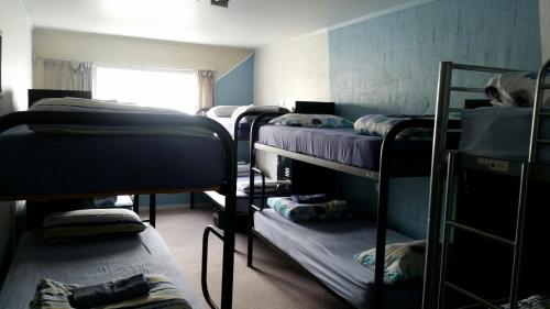 a group of bunk beds in a room at Loft 109 Backpackers Hostel in Tauranga