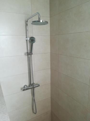 a shower with a shower head in a bathroom at Apartamentos Villa Primera in Cala Figuera
