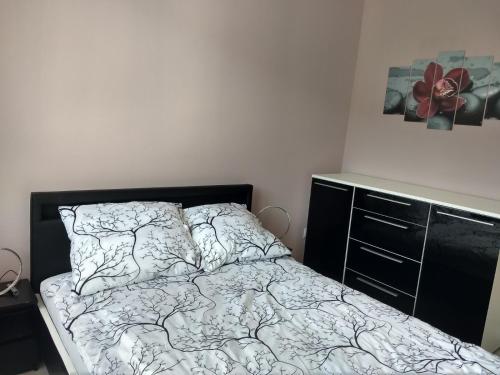une chambre avec un lit et une commode dans l'établissement Apartament Sunny Day, à Polanica-Zdrój
