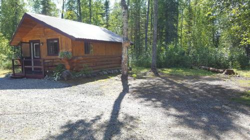 タルキートナにあるTalkeetna Fireweed Cabinsの森の中のログキャビン