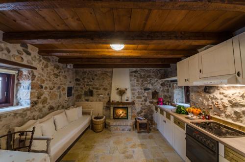 レオニディオにあるEv Zin Foliaのキッチン、リビングルーム(ソファ、暖炉付)