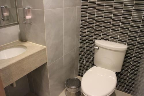a bathroom with a white toilet and a sink at Fullon Hotel LihPao Resort in Houli