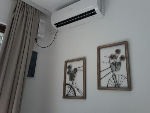 two framed pictures of flowers on a wall at Apartments Antigona Old Town in Ulcinj