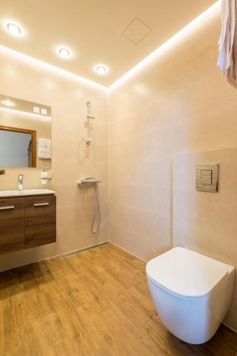 a bathroom with a toilet and a sink at Villa ADELHEIDE - Spa, BBQ & Jacuzzi in Beli Iskar