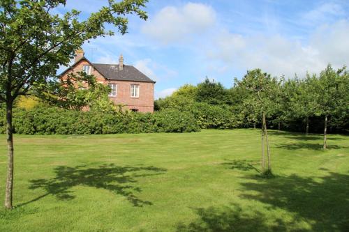 a large yard with a house and trees at Le Pommenial de la Hérissonnière in Saint-Aubin-de-Bonneval
